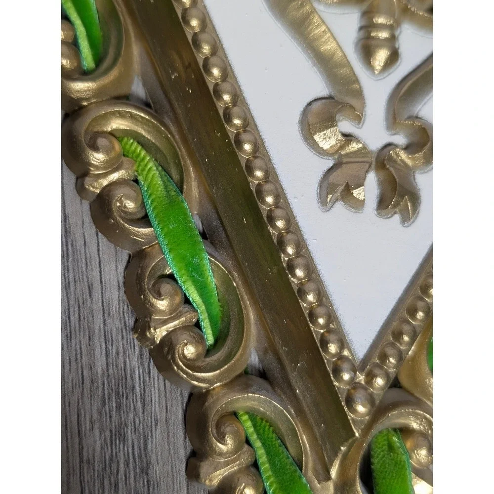 Vintage Homco 1971‎ Gold Green Velvet Lyre Torch Wall Plaques Bracket Set of 3